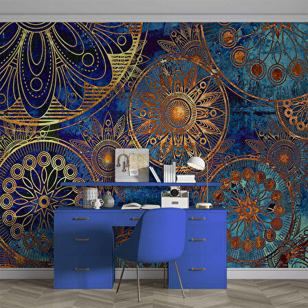 3 Boyutlu Mavi Franktal Desenli Duvar Kağıdı