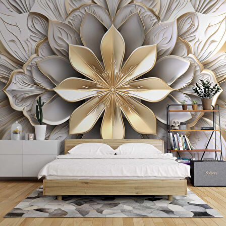 Beyaz 3 Boyutlu Çiçek Desenli Duvar Kağıdı