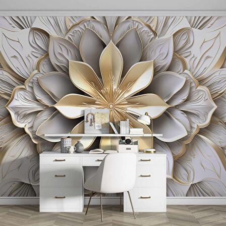 Beyaz 3 Boyutlu Çiçek Desenli Duvar Kağıdı