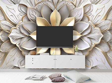 Beyaz 3 Boyutlu Çiçek Desenli Duvar Kağıdı