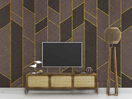 Ahşap Kahverengi Gold Desenli 3 Boyutlu 3D Duvar Kağıdı