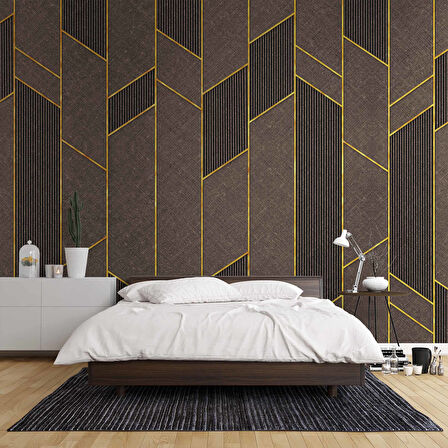 Ahşap Kahverengi Gold Desenli 3 Boyutlu 3D Duvar Kağıdı