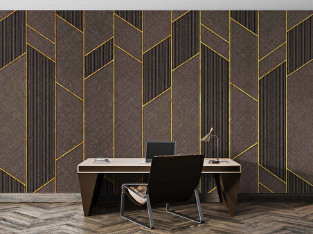 Ahşap Kahverengi Gold Desenli 3 Boyutlu 3D Duvar Kağıdı
