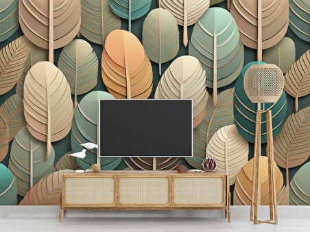 Yaprak Desenli 3 Boyutlu Duvar Kağıdı