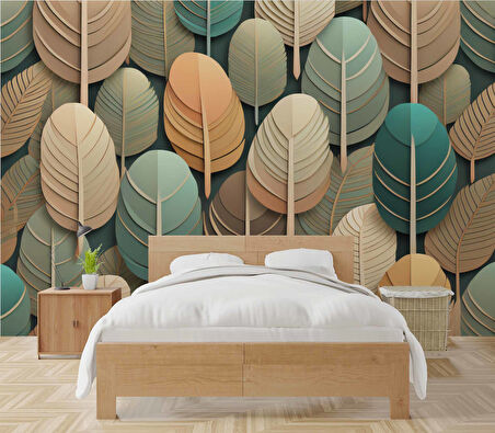 Yaprak Desenli 3 Boyutlu Duvar Kağıdı