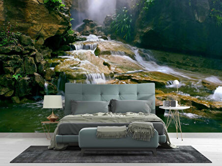 Orman, Şelale ve Nehir Manzaralı Duvar Kağıdı