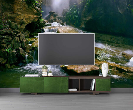 Orman, Şelale ve Nehir Manzaralı Duvar Kağıdı