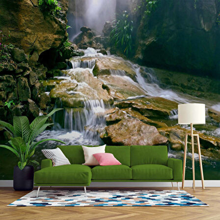 Orman, Şelale ve Nehir Manzaralı Duvar Kağıdı