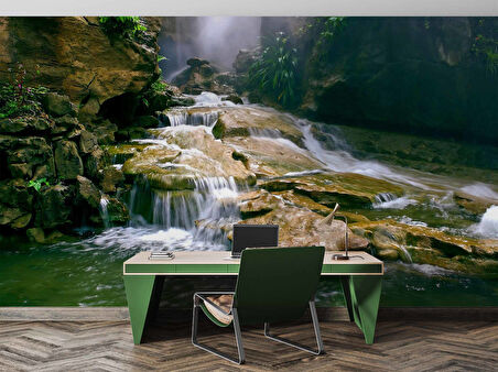 Orman, Şelale ve Nehir Manzaralı Duvar Kağıdı