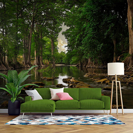 Orman ve Nehir Manzaralı Duvar Kağıdı