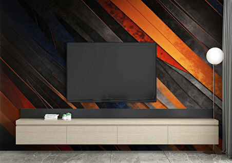 3 Boyutlu Siyah Turuncu Duvar Kağıdı