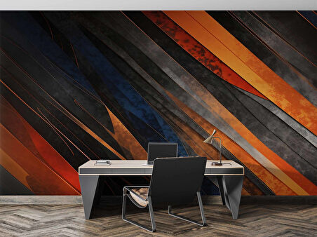 3 Boyutlu Siyah Turuncu Duvar Kağıdı