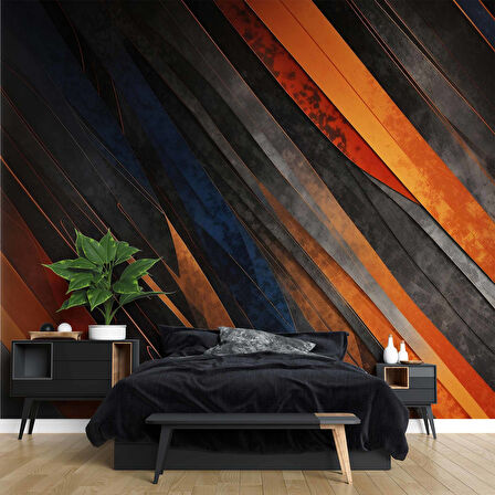 3 Boyutlu Siyah Turuncu Duvar Kağıdı