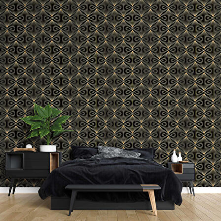 3 Boyutlu Siyah Altın Duvar Kağıdı