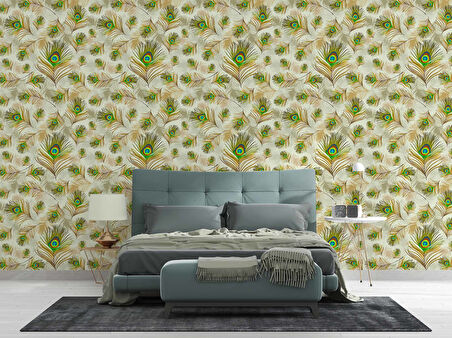 Tavuskuşu Tüy Desenli Duvar Kağıdı