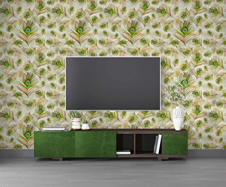 Tavuskuşu Tüy Desenli Duvar Kağıdı