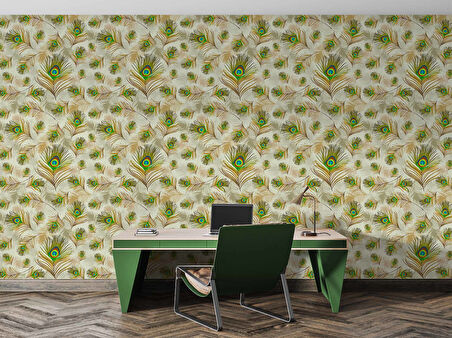 Tavuskuşu Tüy Desenli Duvar Kağıdı