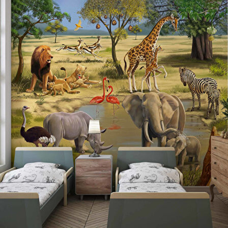 Safari Orman Hayvanat Bahçesi Çocuk Odası Duvar Kağıdı