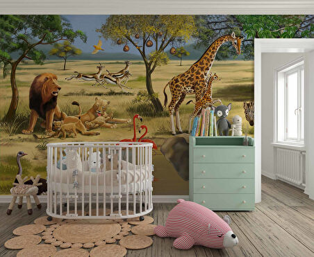 Safari Orman Hayvanat Bahçesi Çocuk Odası Duvar Kağıdı