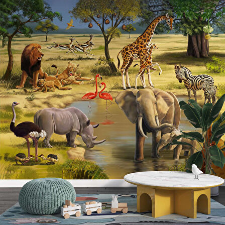 Safari Orman Hayvanat Bahçesi Çocuk Odası Duvar Kağıdı