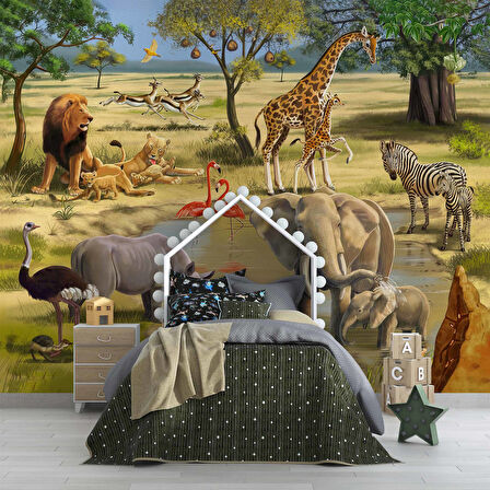 Safari Orman Hayvanat Bahçesi Çocuk Odası Duvar Kağıdı