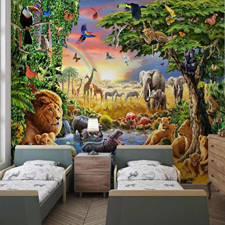 Safari Hayvanat Bahçesi Çocuk Odası Duvar Kağıdı