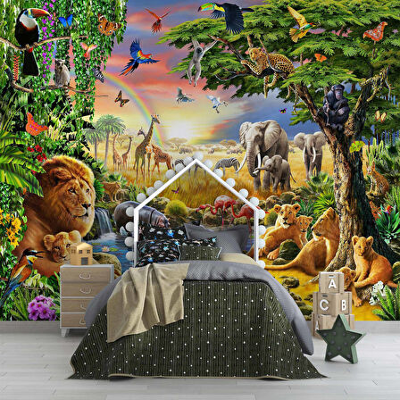 Safari Hayvanat Bahçesi Çocuk Odası Duvar Kağıdı