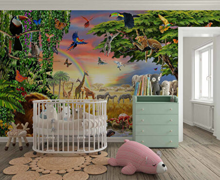 Safari Hayvanat Bahçesi Çocuk Odası Duvar Kağıdı