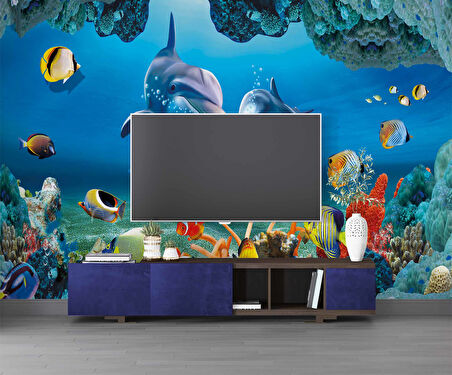 Denizaltı Akvaryum Yunus Balığı Duvar Kağıdı