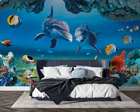 Denizaltı Akvaryum Yunus Balığı Duvar Kağıdı