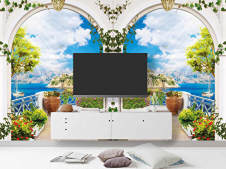 Balkon ve Deniz Manzaralı Duvar Kağıdı