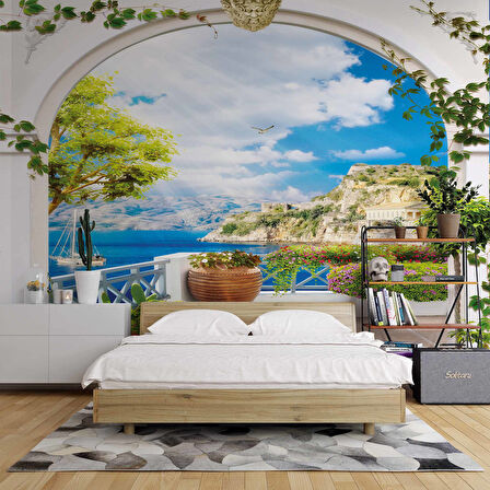 Balkon ve Deniz Manzaralı Duvar Kağıdı
