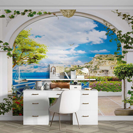 Balkon ve Deniz Manzaralı Duvar Kağıdı