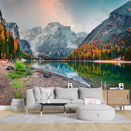 Dağ ve Nehir Orman Manzaralı Duvar Kağıdı