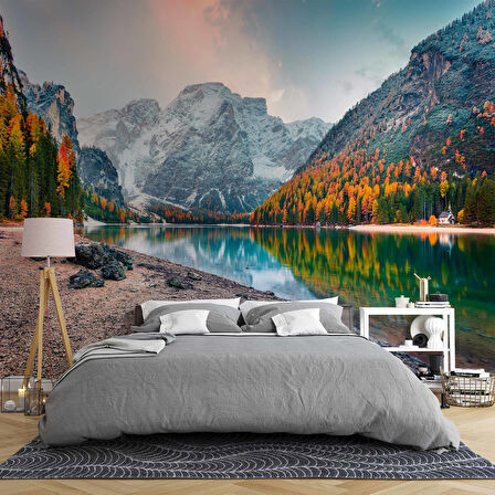 Dağ ve Nehir Orman Manzaralı Duvar Kağıdı