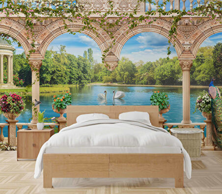 Orman Göl Tavuskuşu Manzaralı Duvar Kağıdı