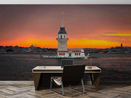 İstanbul Günbatımı Kızkulesi Manzaralı Duvar Kağıdı