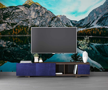 Karlı Dağ Göl ve Orman Manzaralı Duvar Kağıdı