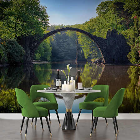 Orman Nehir Köprü Manzaralı Duvar Kağıdı