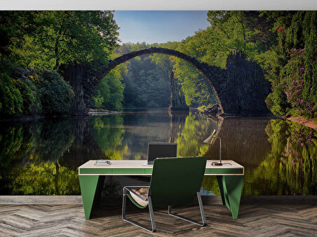 Orman Nehir Köprü Manzaralı Duvar Kağıdı