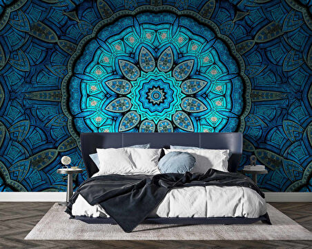 3 Boyutlu Lacivert Franktal Desenli Duvar Kağıdı