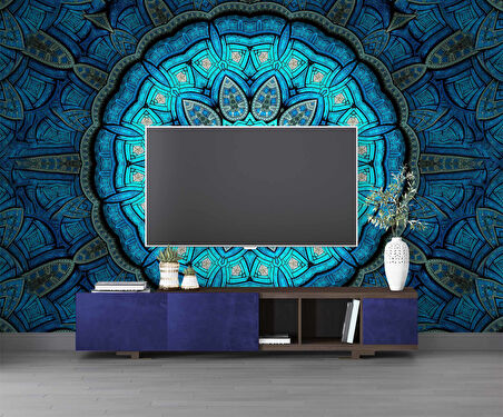 3 Boyutlu Lacivert Franktal Desenli Duvar Kağıdı