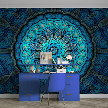 3 Boyutlu Lacivert Franktal Desenli Duvar Kağıdı