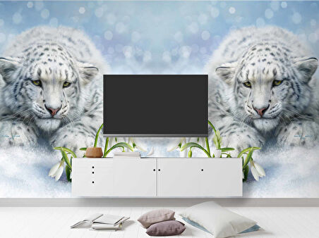 Beyaz Kaplan Temalı Duvar Kağıdı