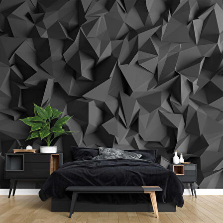 3 Boyutlu Siyah Üçgen Desenli Duvar Kağıdı