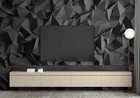 3 Boyutlu Siyah Üçgen Desenli Duvar Kağıdı