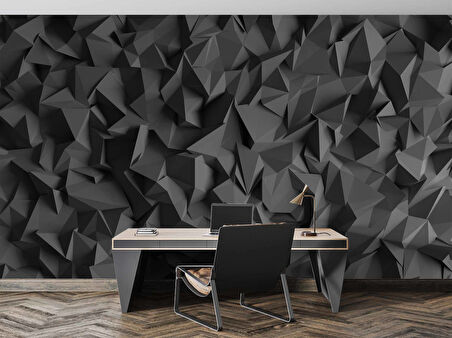 3 Boyutlu Siyah Üçgen Desenli Duvar Kağıdı