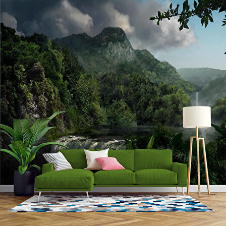 Şelale Nehir Orman Duvar Kağıdı Baskı