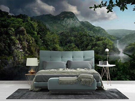 Şelale Nehir Orman Duvar Kağıdı Baskı