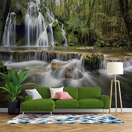 Şelale Nehir Orman Sonbahar Duvar Kağıdı Baskı